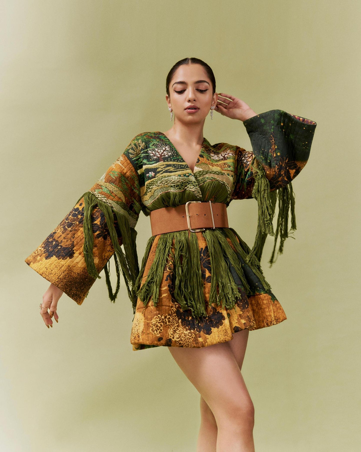 Green Galaxy Quilted Kimono Dress