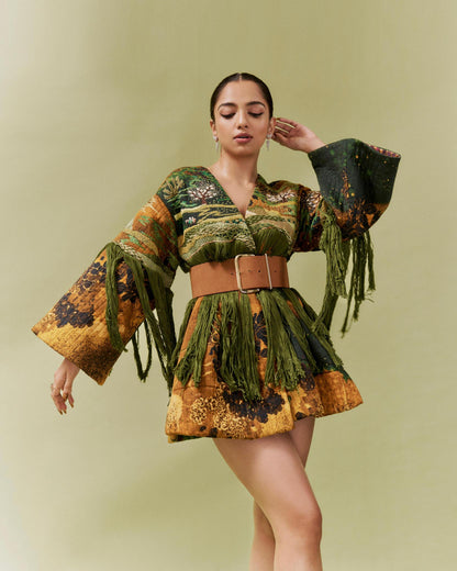 Green Galaxy Quilted Kimono Dress