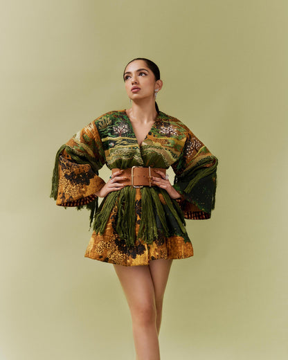 Green Galaxy Quilted Kimono Dress