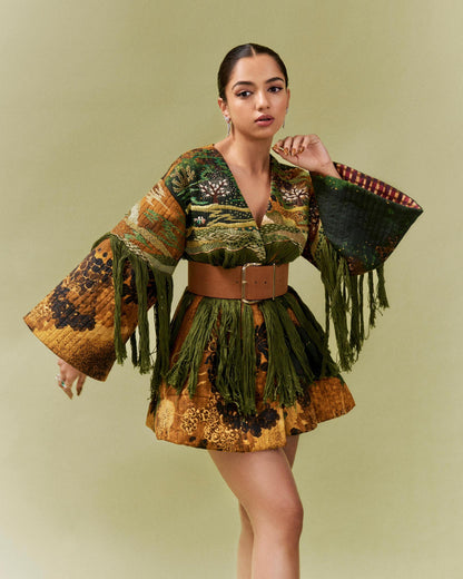 Green Galaxy Quilted Kimono Dress