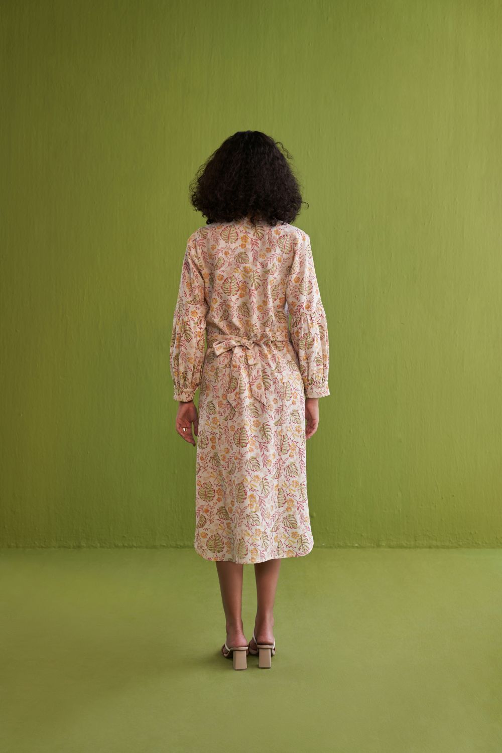 Wild Monstera Midi Shirt Handwoven Organic Cotton Dress