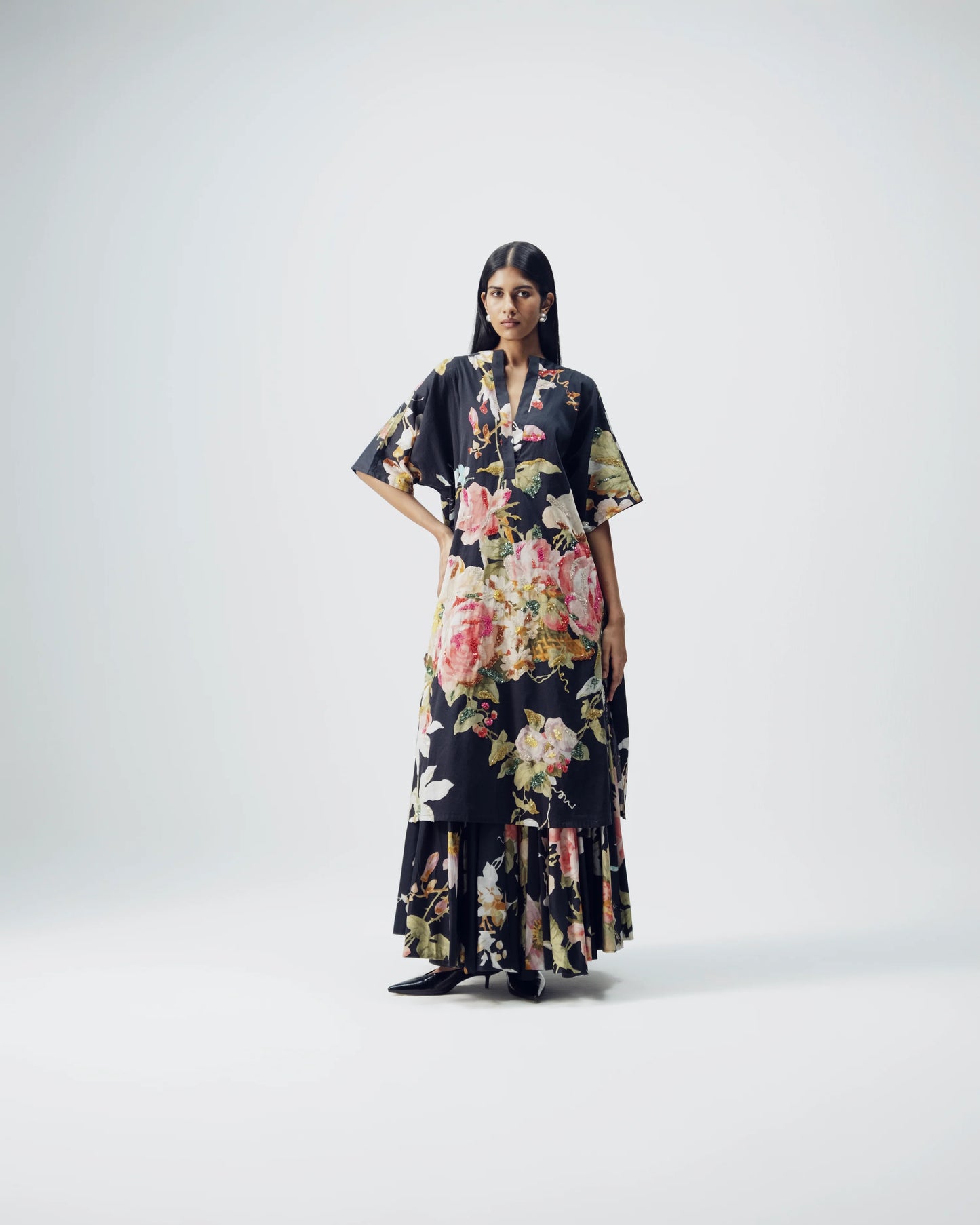 Carmine Embroidered Kurta & Skirt Set