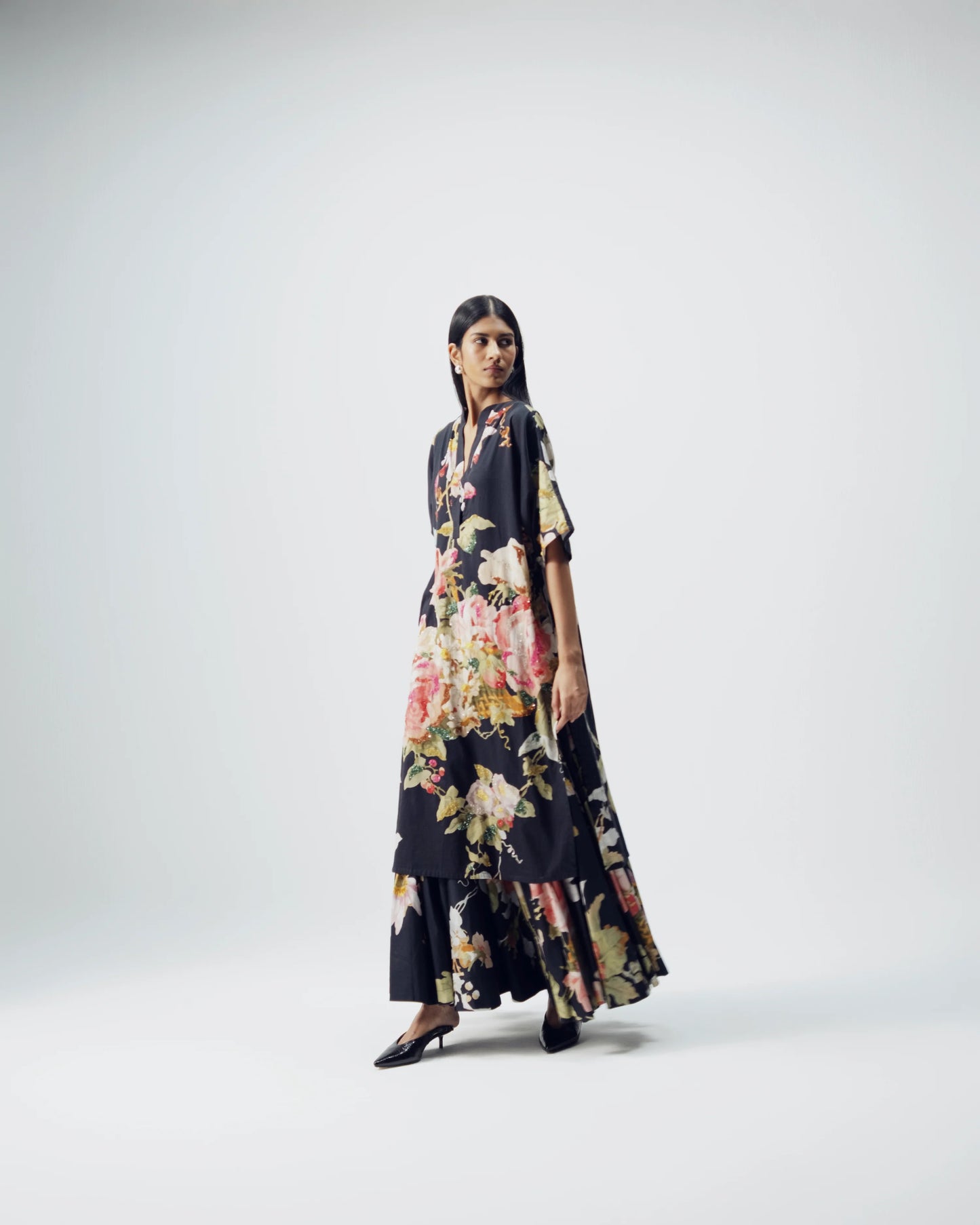 Carmine Embroidered Kurta & Skirt Set