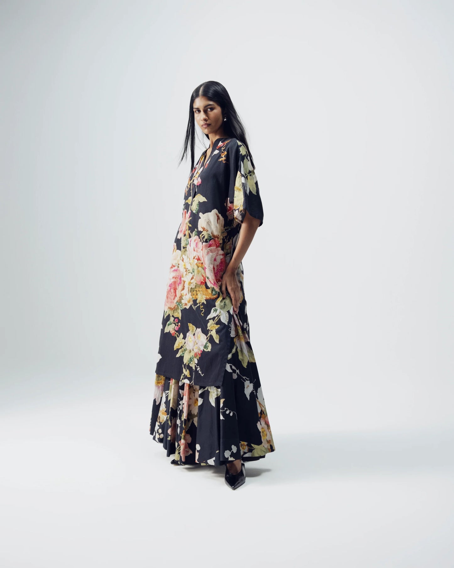 Carmine Embroidered Kurta & Skirt Set