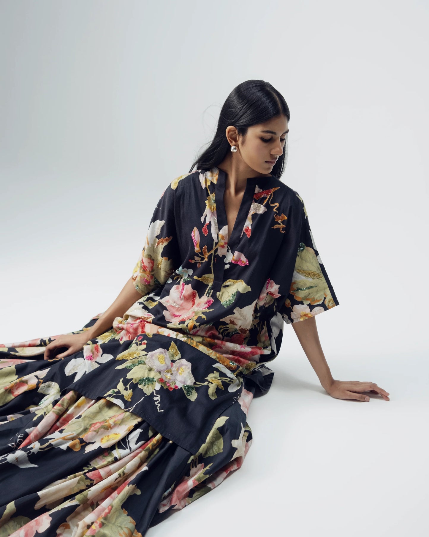 Carmine Embroidered Kurta & Skirt Set