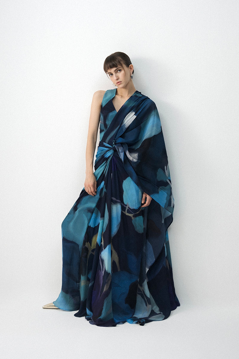 Blue Lagoon Top & Pre- Draped Saree Set