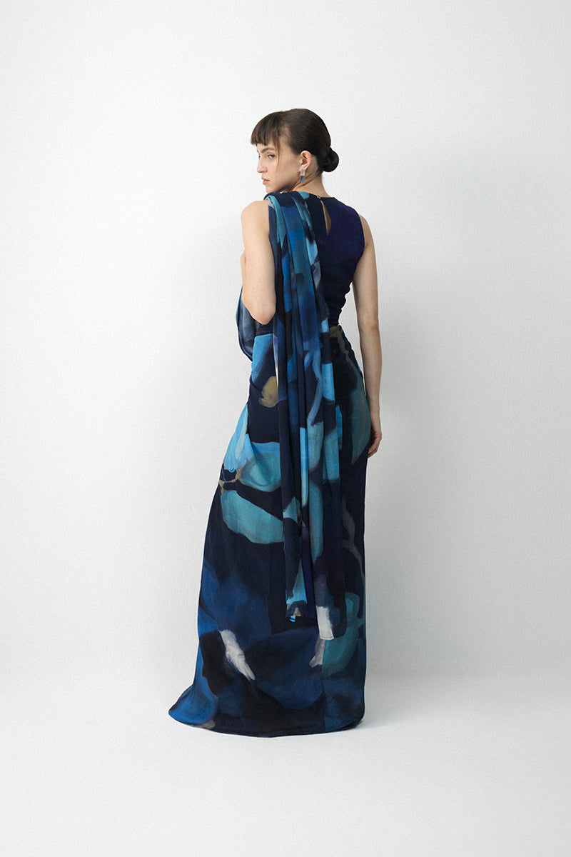 Blue Lagoon Top & Pre- Draped Saree Set