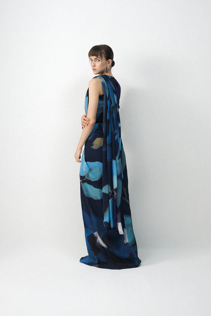 Blue Lagoon Top & Pre- Draped Saree Set