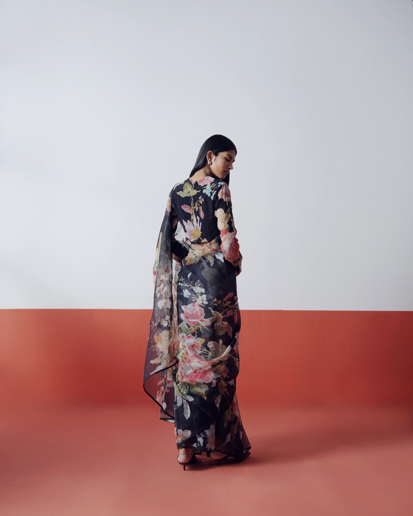 Carmine Embroidered Saree