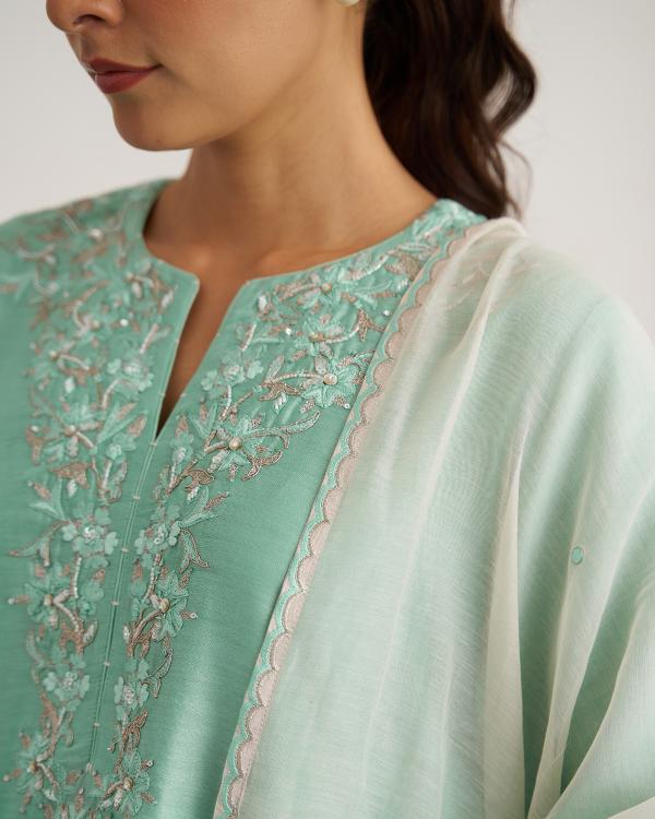 Aqua Blue Silk Chanderi Set with Handwork