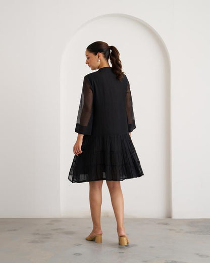 The Twilight Black Mul Chanderi Dress