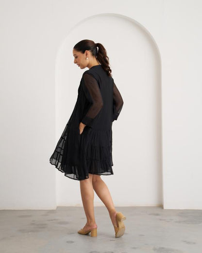 The Twilight Black Mul Chanderi Dress