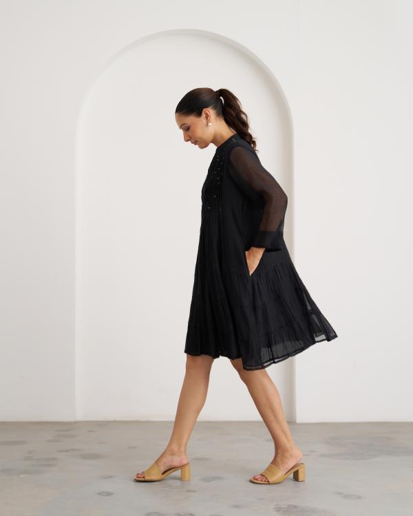 The Twilight Black Mul Chanderi Dress