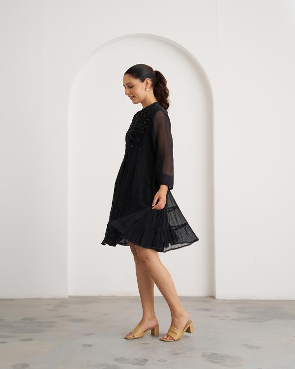 The Twilight Black Mul Chanderi Dress