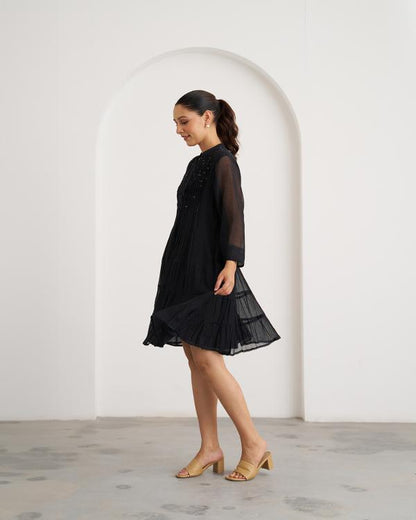 The Twilight Black Mul Chanderi Dress