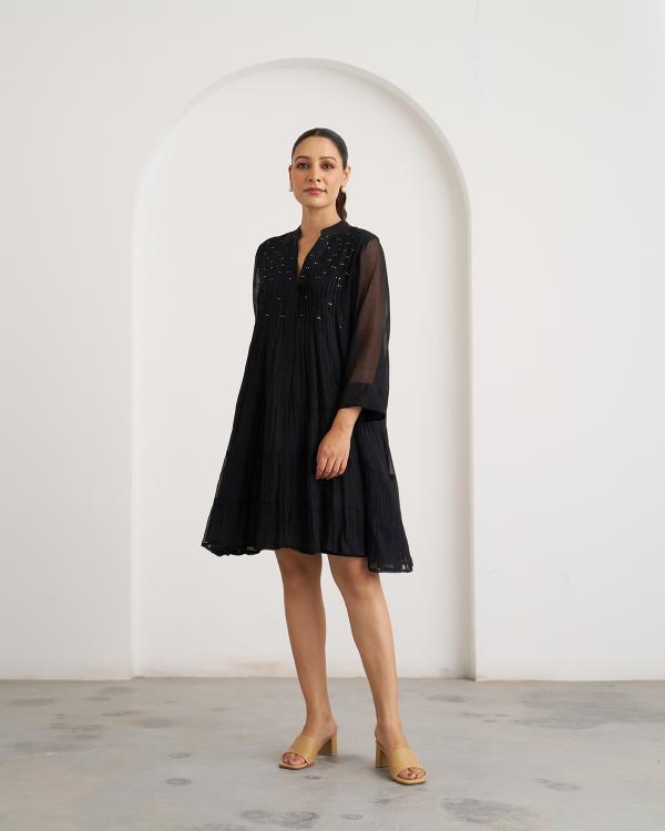 The Twilight Black Mul Chanderi Dress