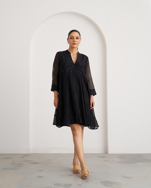 The Twilight Black Mul Chanderi Dress