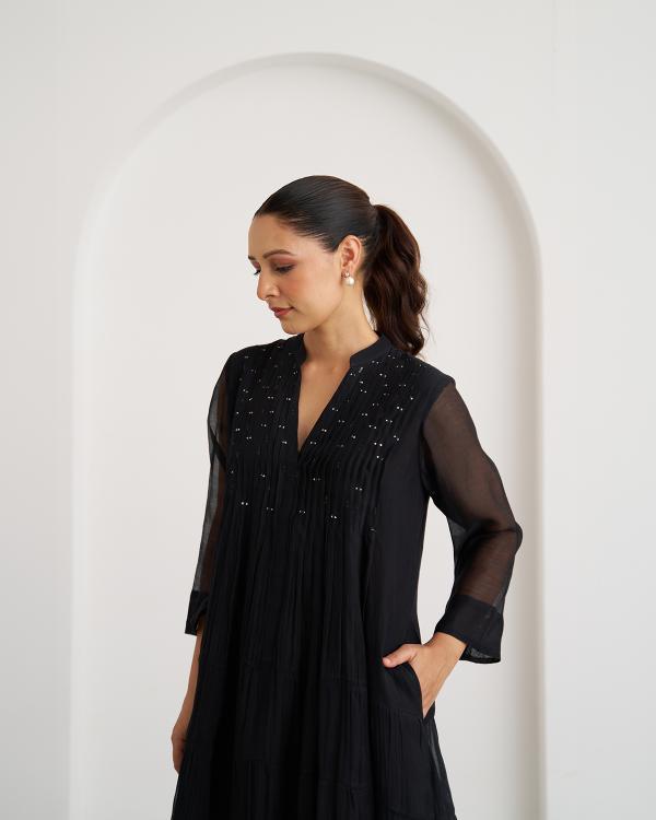The Twilight Black Mul Chanderi Dress