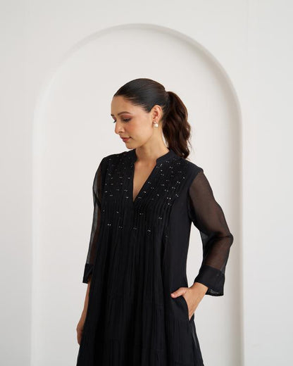The Twilight Black Mul Chanderi Dress