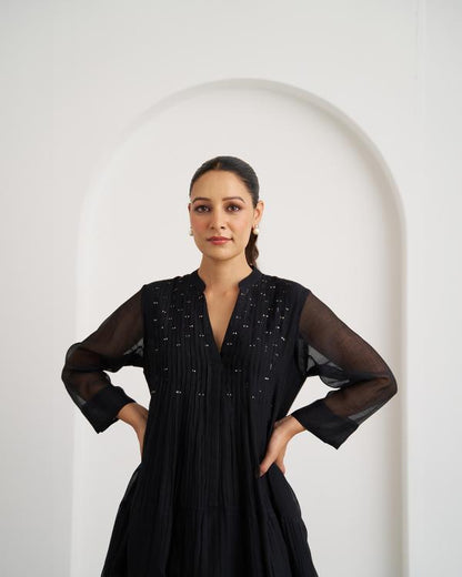 The Twilight Black Mul Chanderi Dress