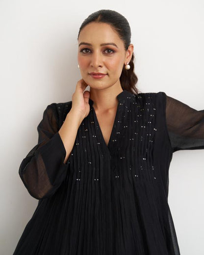 The Twilight Black Mul Chanderi Dress