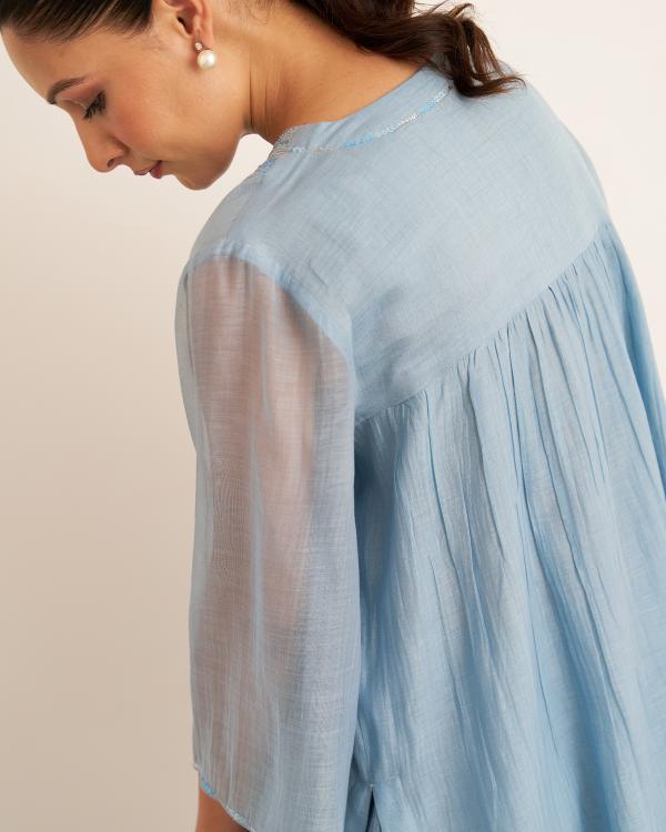 Powder Blue Mul Chanderi Set with Handwork