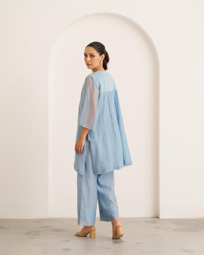 Powder Blue Mul Chanderi Set with Handwork