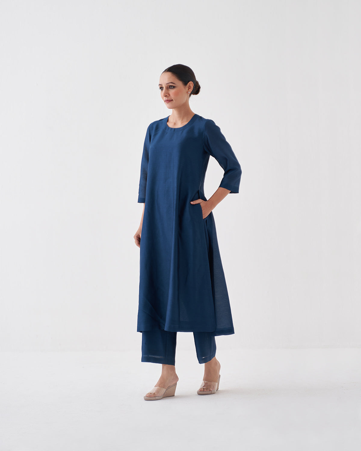 Midnight Blue Silk Chanderi Set