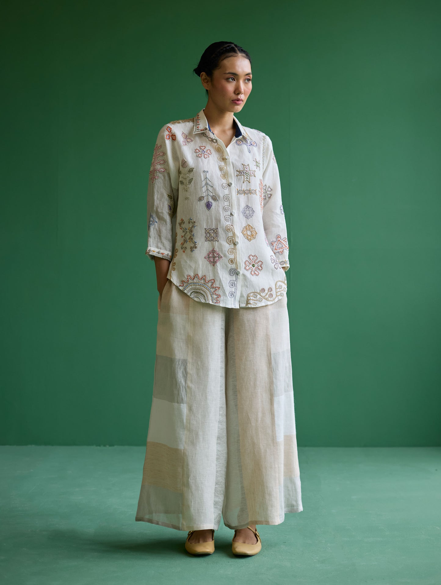 Tansa Hand-Embroidered Co-ord Set - Ivory