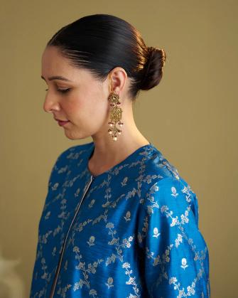 Feroza Blue Banarasi katan Silk Set