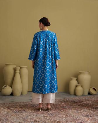 Feroza Blue Banarasi katan Silk Set