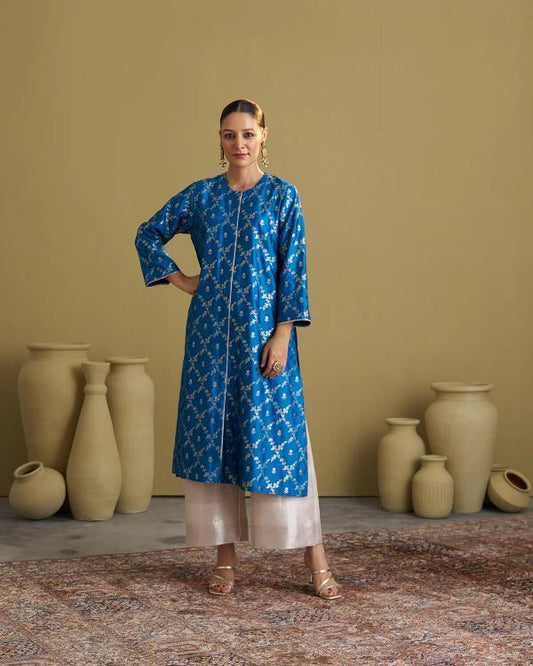 Feroza Blue Banarasi katan Silk Set