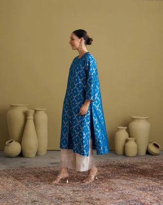 Feroza Blue Banarasi katan Silk Set