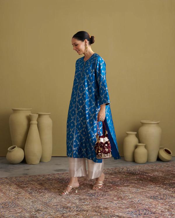 Feroza Blue Banarasi katan Silk Set