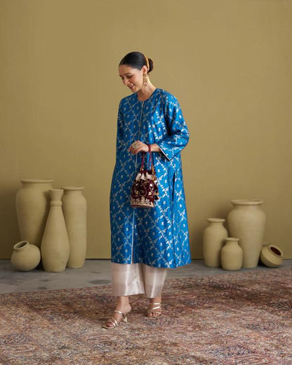 Feroza Blue Banarasi katan Silk Set