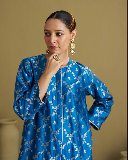 Feroza Blue Banarasi katan Silk Set