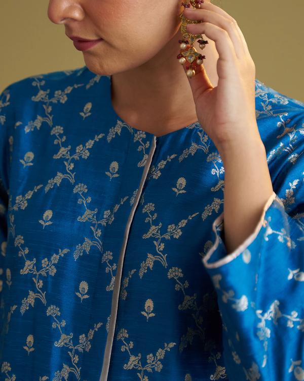 Feroza Blue Banarasi katan Silk Set