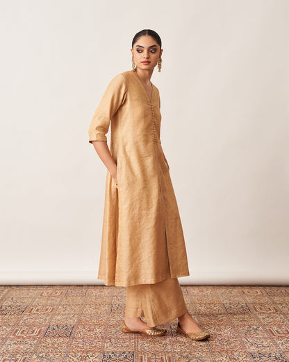 The Gold Beige Silk Tissue Chanderi Kurta & Pants Set