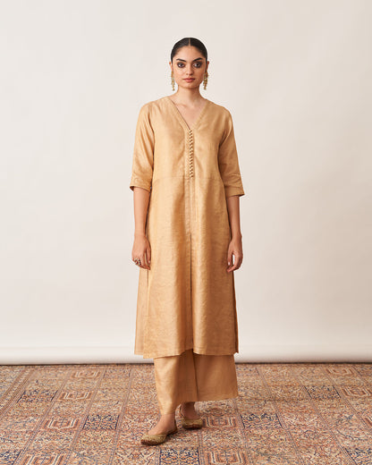 The Gold Beige Silk Tissue Chanderi Kurta & Pants Set