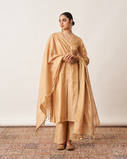 The Gold Beige Silk Tissue Chanderi Kurta & Pants Set