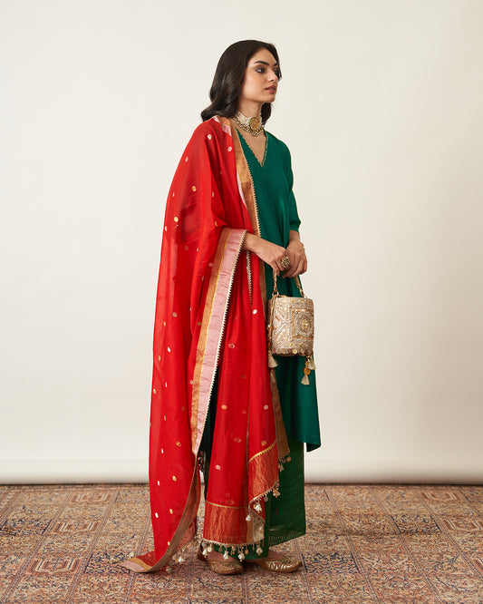 The Sindoori Sikka Booti Silk Chanderi Dupatta