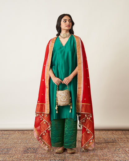 The Sindoori Sikka Booti Silk Chanderi Dupatta