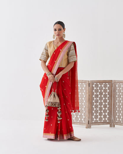 The Sona Chandi Silk Tissue Chanderi Blouse with Gota Zari Handwork