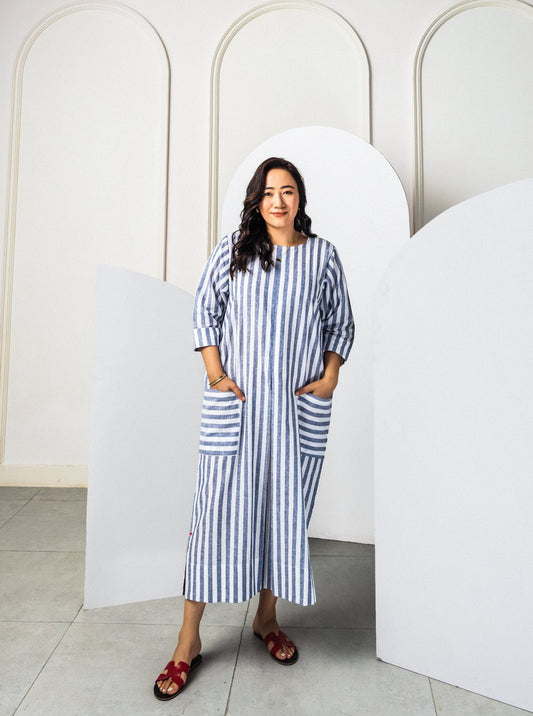 Sana Lapis Striped Linen Dress