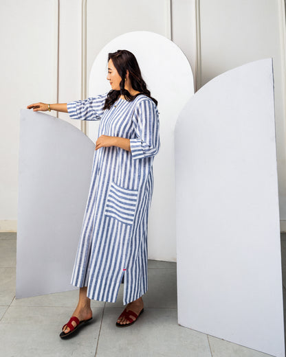 Sana Lapis Striped Linen Dress