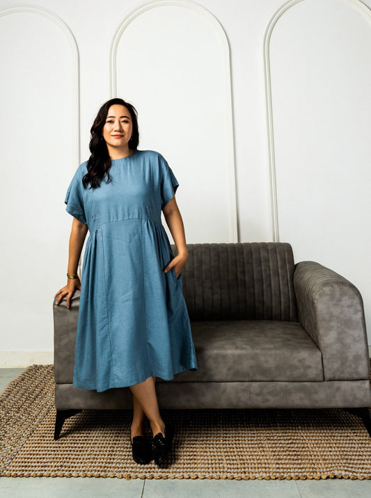 Yuuma Linen Dress Pacific Blue