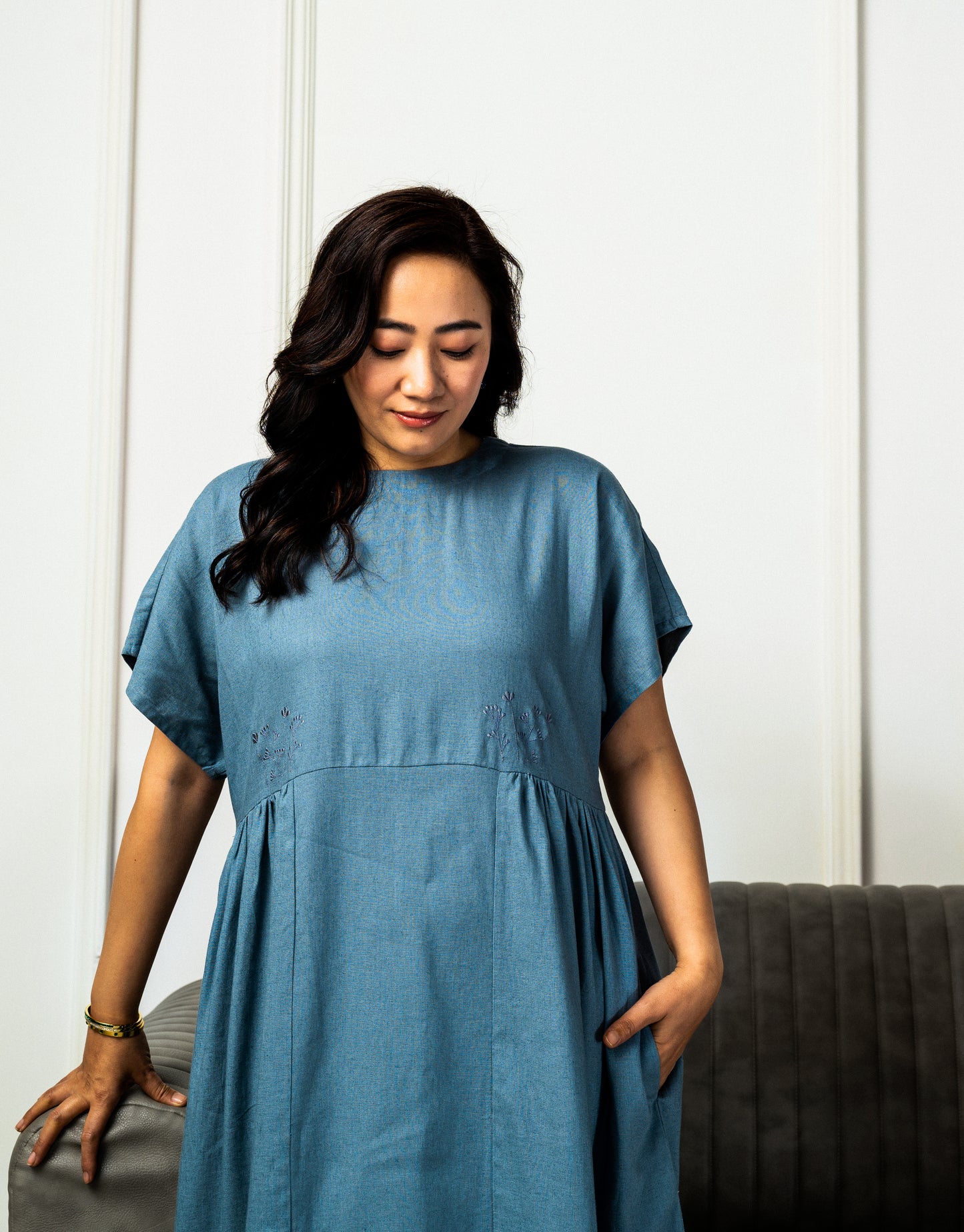 Yuuma Linen Dress Pacific Blue