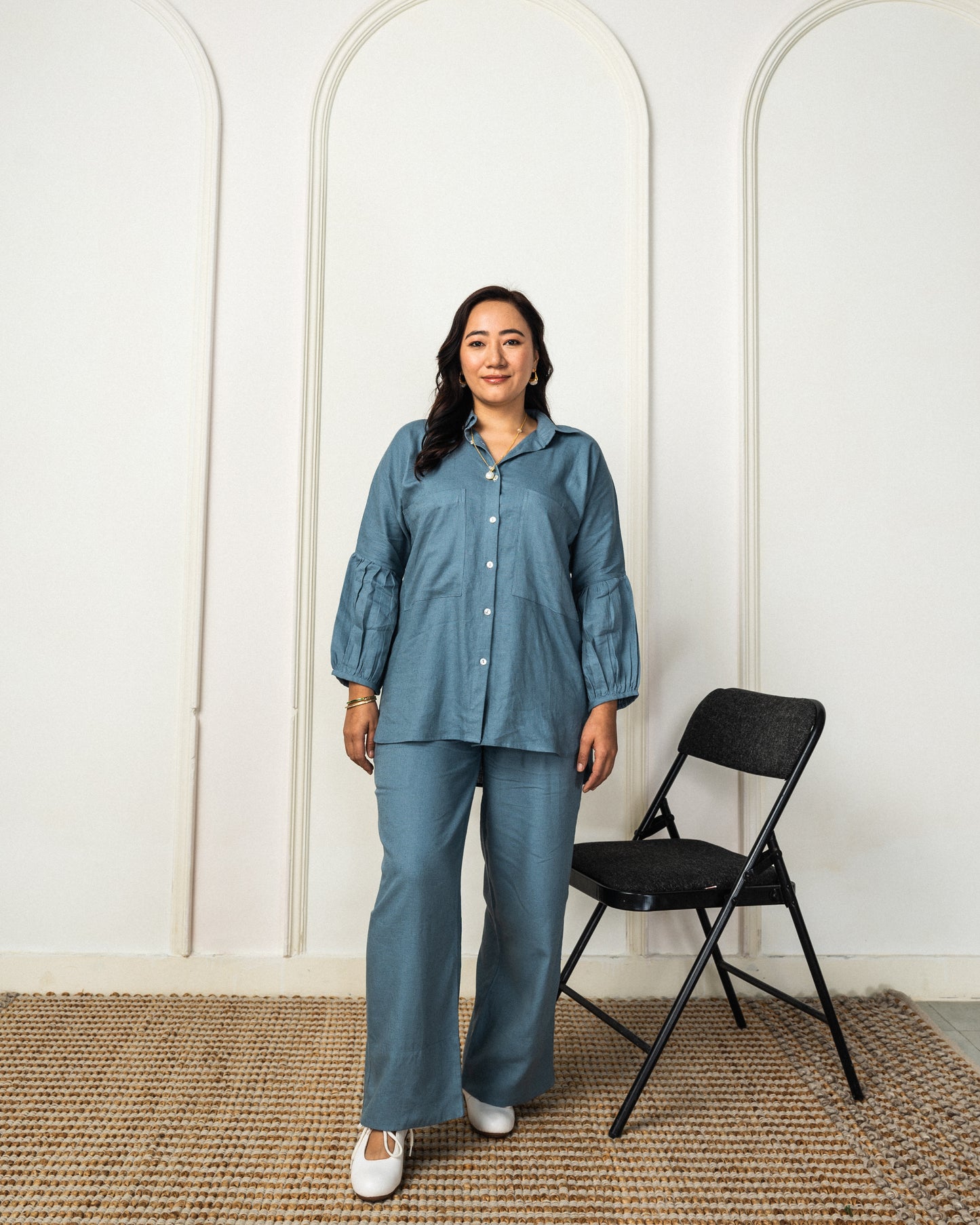 Tomoyo Linen Coord Set Pacific Blue