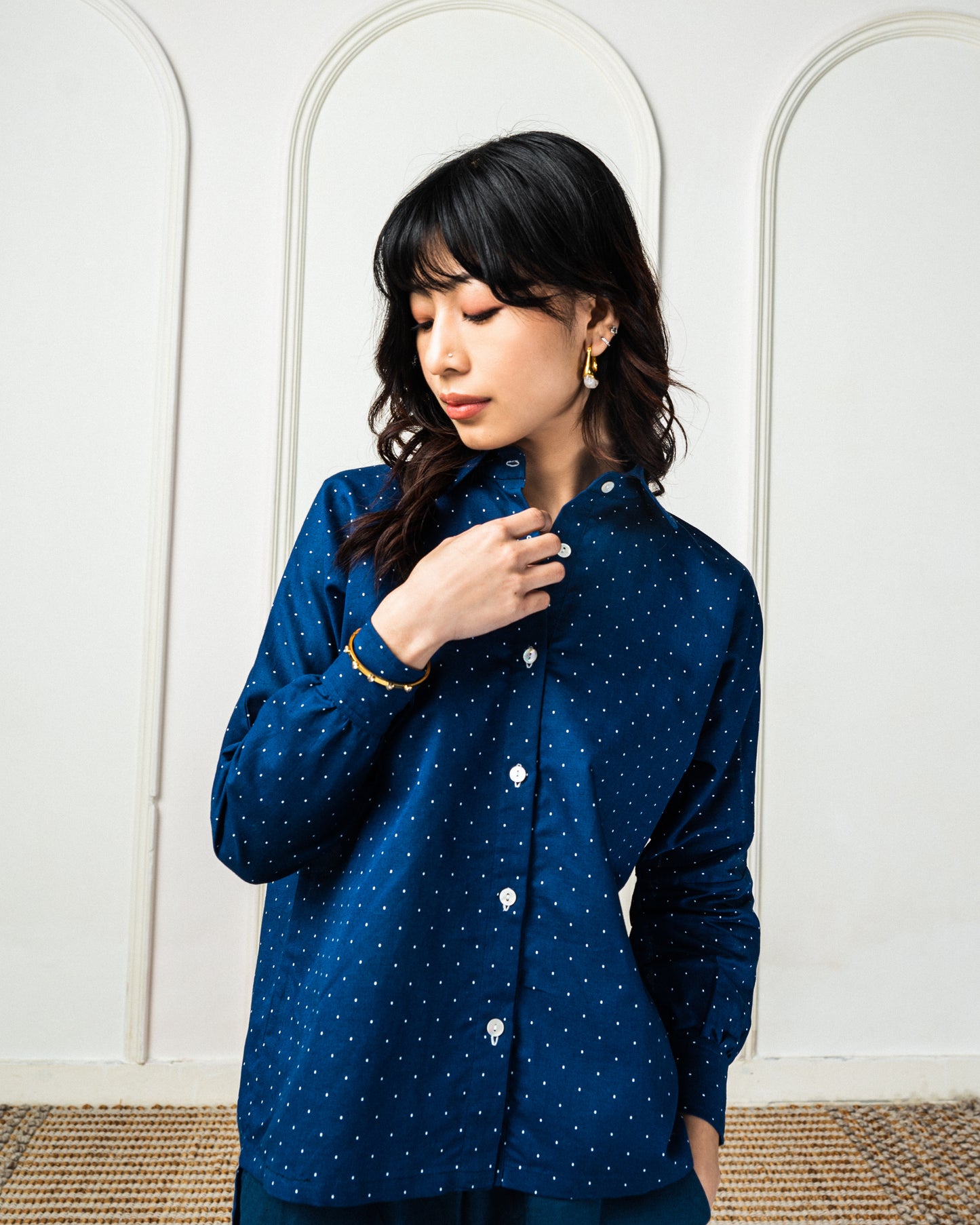 Navy Linen Dotted Daily Shirt