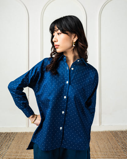 Navy Linen Dotted Daily Shirt